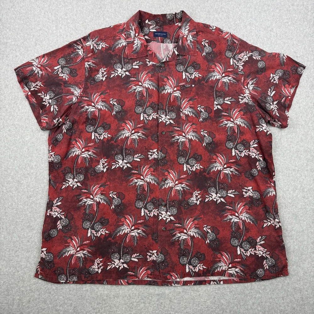 Proper Cloth Shirt Mens 3XL Red Floral Hawaiian Loop Collar Camp Short Sleeve